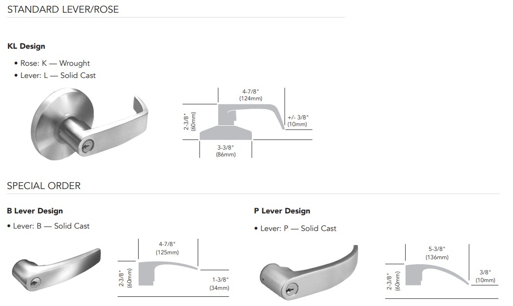 Sargent 6500 Series Levers and Rose Options