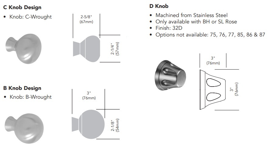 Sargent 7800 Knob Options