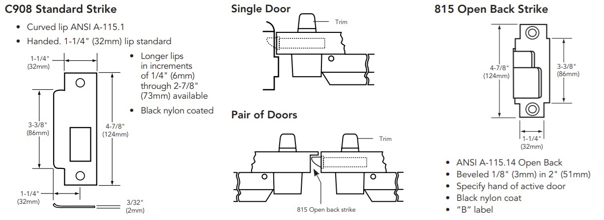 Sargent Strikes For 8300 Narrow Stile Mortise Exit Device