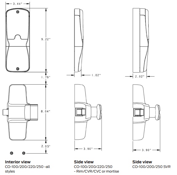 Schlage CO-250 Exit Trim Interior View and Dimensions | Schlage CO250