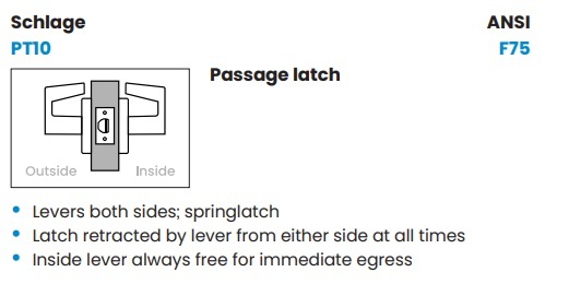 Schlage PT10 Passage Function