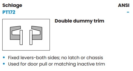 Schlage PT172 Double Dummy Function Schlage PT172 Double Dummy Function