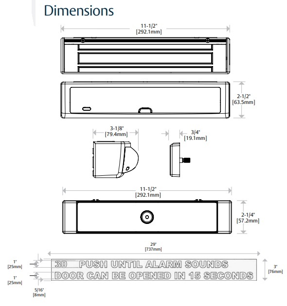 Securitron DEM680E Delayed Egress Electromagnetic Lock Dimensions