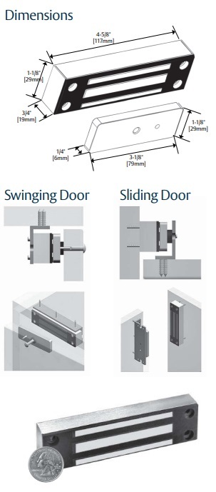 Securitron MCL Magnetic Cabinet Lock Dimensions