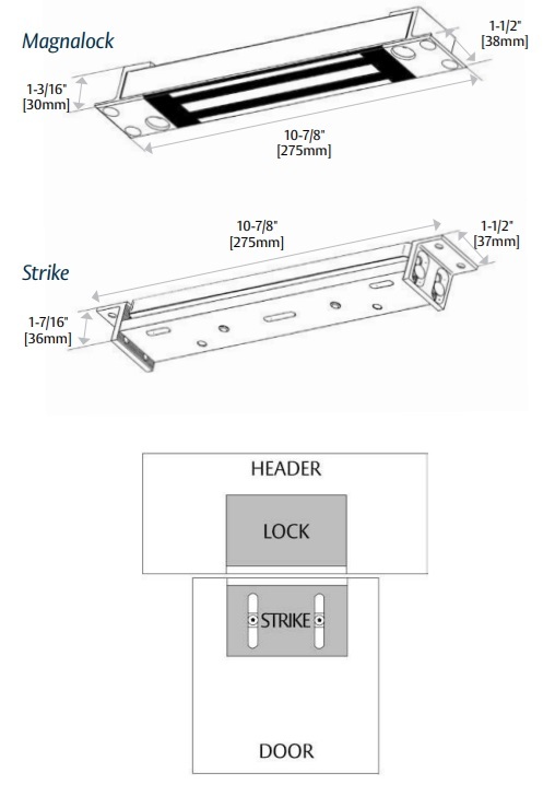 Securitron SAM Shear Aligning Magnetic Lock Dimensions