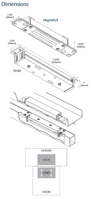 Securitron SAM2-24 Shear Aligning Electromagnetic Lock Dimensions