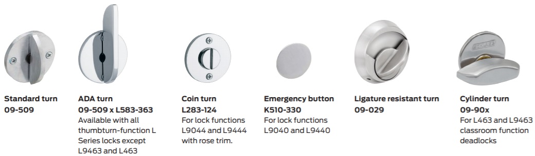 Thumbturn options for Schlage Electrified Mortise Locks | ADA thumbturn option for Schlage Mortise Locks