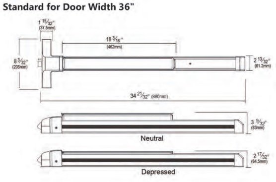 Townsteel ED3700 Exit Device Dimensions