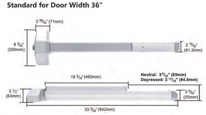 Townsteel ED9700 Exit Device Dimensions