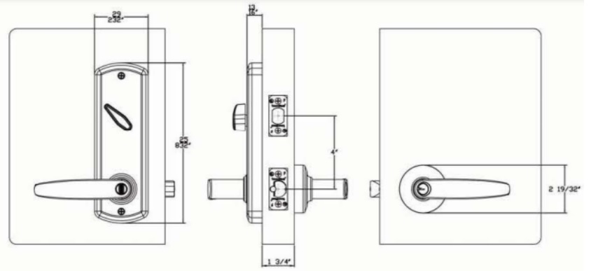 Townsteel m-Genius-C 4.0" with Sectional Trim and Concealed Deadbolt Dimensions