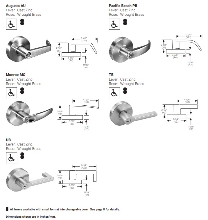 Yale 4600LN Lever Styles