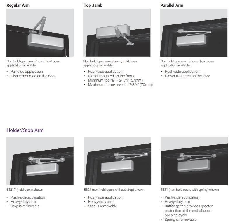 YALE 5800 Door Closer Arm Options