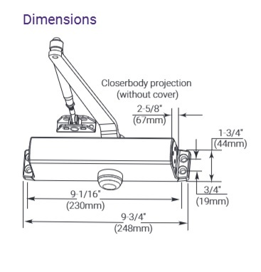 Yale YDC200 Closer Dimensions