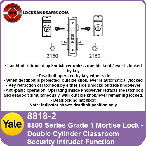 Yale 8818-2 Double Cylinder Classroom Security Intruder Mortise Lock