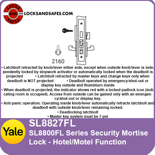 Window Lock 45505 Yale SL8827 Hotel/Motel Security Mortise Lock