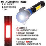 Custom Crossover-200 Tactical Multi-Functional Flashlight With Cob Lamp Usb Chargeable Focus - T132