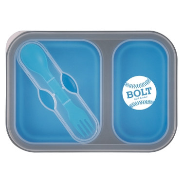 Custom Printed Collapsible 2-Section Food Container With Dual Utensil - 2121