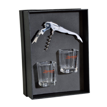 CUSTOM PRINTED THE LACHLAN WAITER'S CORKSCREW AND SHOT GLASS GIFT SET - GIFTBOX-F4F