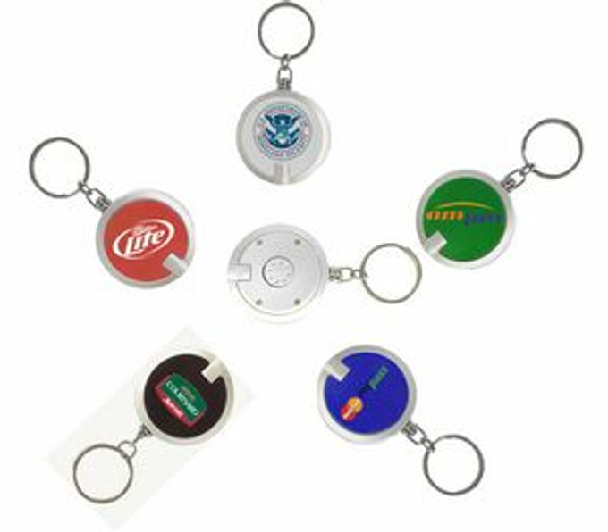 Custom Deluxe Coaster Shape Round Flashlight w/Super Bright LED & Swivel Key Chain - FL1014