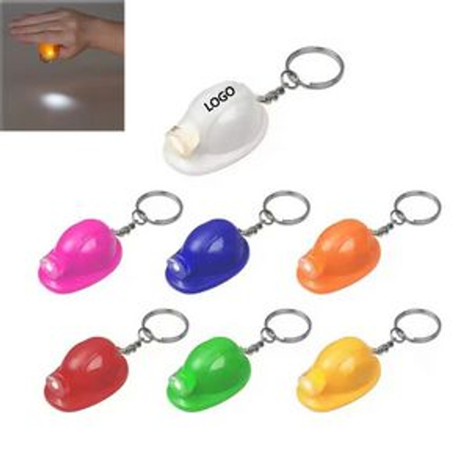 Custom 2" Mini Plastic Safety Helmet Shape Keychain w/LED Flashlight - HL20240402