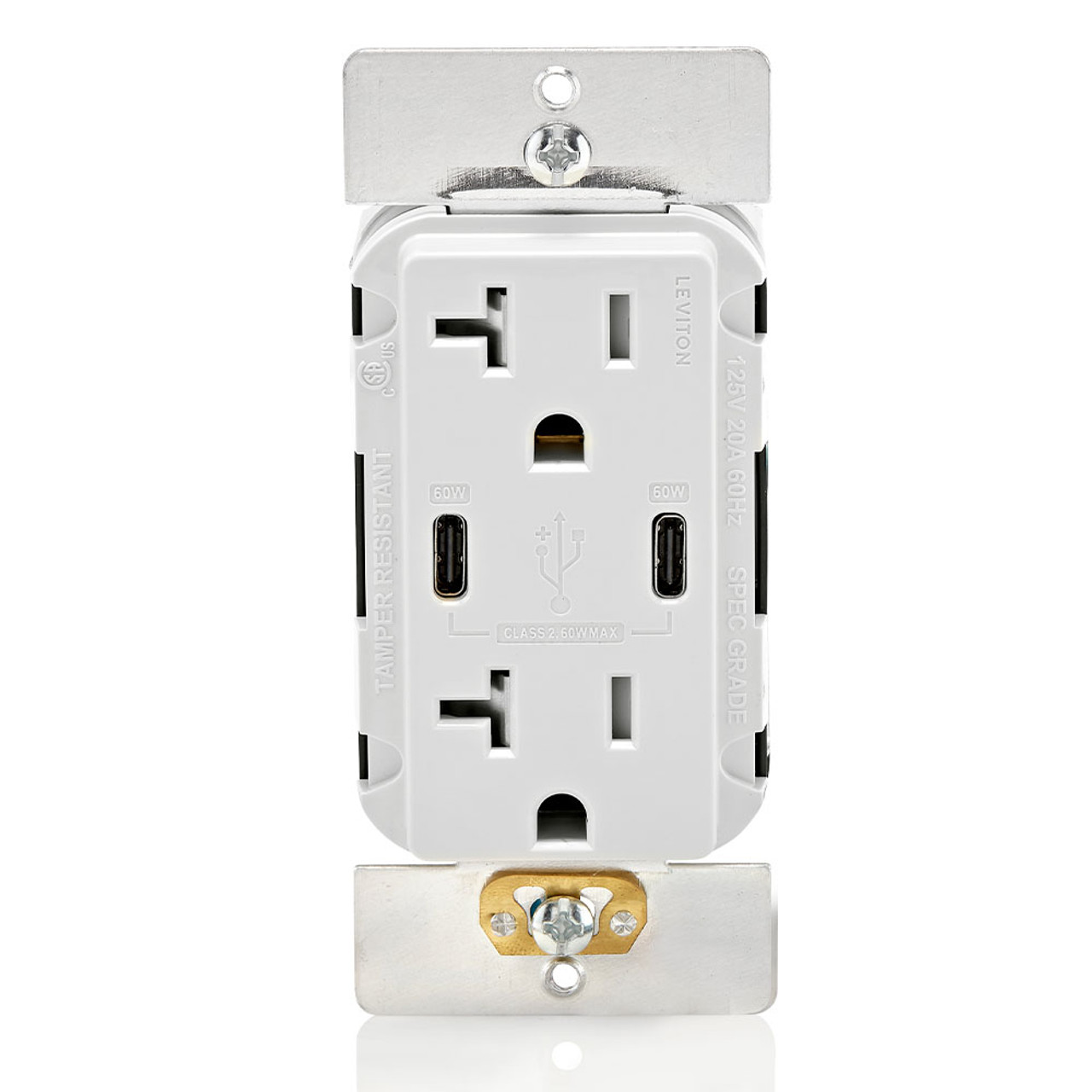 Leviton T5833-W 5.1A USB Type-A Type-C Charging Wall 20A Outlet