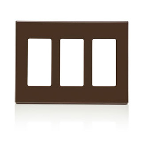 Leviton 80311-S0 Decora Plus 3-Gang Screwless Wallplate, Brown