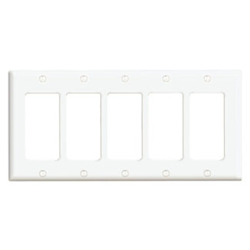 Leviton 80423-W Decora 5-Gang Wallplate, Standard Size, White