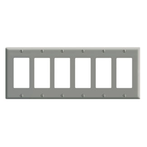 Leviton 80436-GY Decora 6-Gang Wallplate, Standard Size, Gray