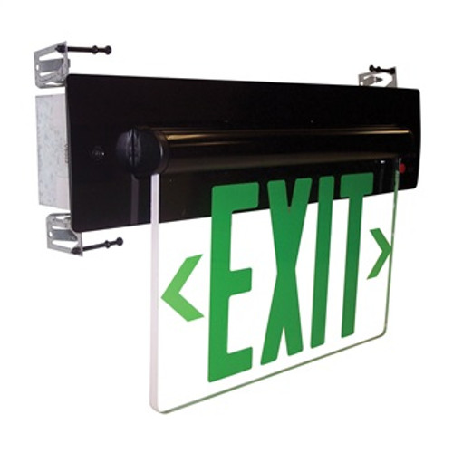 Nora Lighting NX-814-LEDGMB LED Exit Sign, 2-Circuit, Single Face/Mirrored Acrylic, Black Housing with Green Letters