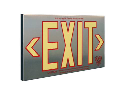 Sure-Lites PHL1RBA Photoluminescent "Glow-in-the-Dark" Exit Sign, Single Face, Brushed Aluminum with Red Outline Letters
