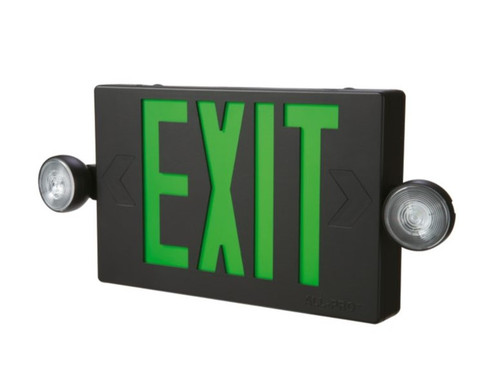 Sure-Lites APCH7GBK Self-Powered LED Emergency Light and Exit Sign Combo, AC Only, With (2) 3.6V LED Remote Heads, Black with Green Letters