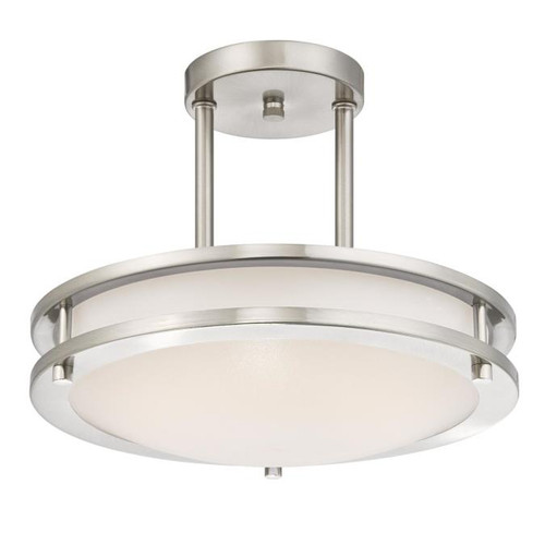 Westinghouse 6400900 Lauderdale 11-7/8-Inch Dimmable LED Indoor Semi-Flush Mount Ceiling Fixture, Brushed Nickel Finish with White Acrylic Shade