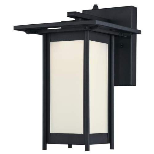 Westinghouse 6361100 Clarissa LED One-Light Dimmable LED Outdoor Wall Fixture with Dusk to Dawn Sensor, Textured Black Finish with Frosted Glass