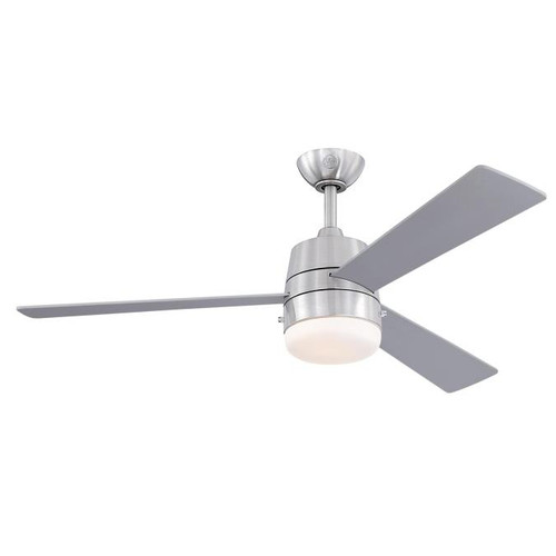 Westinghouse 7304900 Brinley 52" Indoor Ceiling Fan with Dimmable LED Light Fixture, Brushed Nickel with Reversible Silver/Gray Teak Blades, Opal Frosted Glass