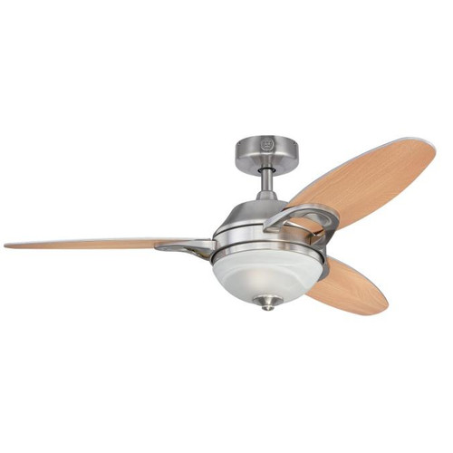 Westinghouse 7224400 Arcadia Dimmable LED 46" Indoor Ceiling Fan, Brushed Nickel Finish with Reversible Beech/Weathered Maple Blades, Frosted White Alabaster Glass