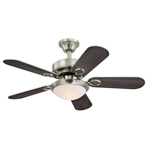 Westinghouse 7230300 Cassidy Dimmable LED 36" Indoor Ceiling Fan, Brushed Nickel Finish with Reversible Wengue/Silver Blades, Opal Frosted Glass