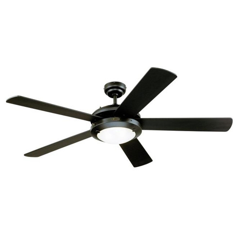Westinghouse 7224200 Comet Dimmable LED 52" Indoor Ceiling Fan, Matte Black Finish with Reversible Black/Black Marble Blades, Frosted Glass