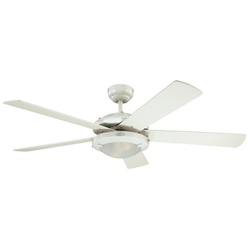 Westinghouse 7233600 Comet Dimmable LED 52" Indoor Ceiling Fan, White Finish with Reversible White/White Washed Pine Blades, Frosted Glass