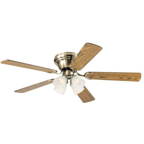 Westinghouse 7232200 Contempra IV Dimmable LED 52" Indoor Ceiling Fan, Antique Brass Finish with Reversible Oak/Walnut Blades, Frosted Ribbed Glass