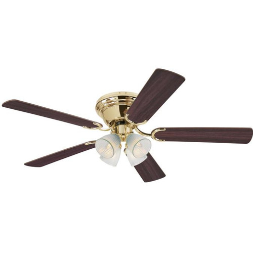 Westinghouse 7232400 Contempra IV Dimmable LED 52" Indoor Ceiling Fan, Polished Brass Finish with Reversible Walnut/Oak Blades, Clear Ribbed Glass