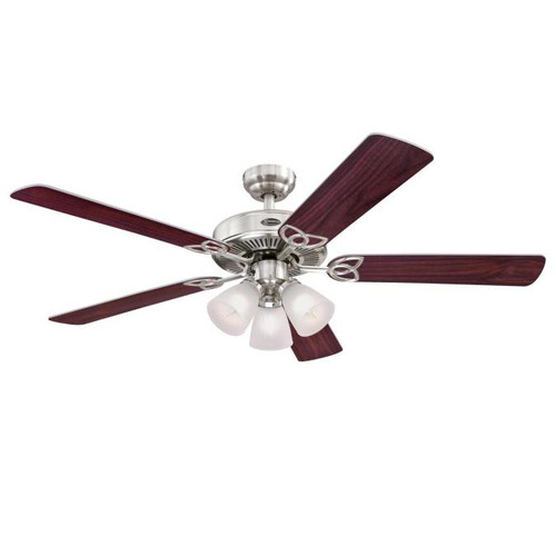 Westinghouse 7237100 Vintage Dimmable LED 52" Indoor Ceiling Fan, Brushed Nickel Finish with Reversible Rosewood/Light Maple Blades, Frosted Ribbed Glass