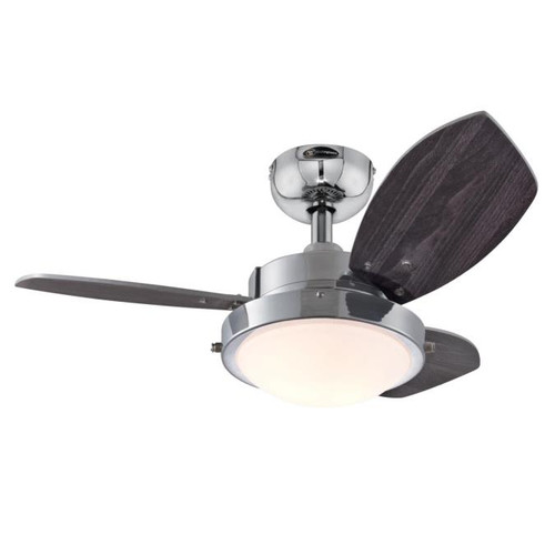 Westinghouse 7224100 Wengue Dimmable LED 30" Indoor Ceiling Fan, Chrome Finish with Reversible Wengue/Beech Blades, Opal Frosted Glass