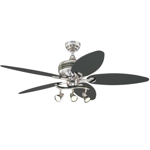 Westinghouse 7223100 Xavier II Dimmable LED 52" Indoor Ceiling Fan, Brushed Nickel Finish with Gun Metal Accents and Reversible Graphite/Weathered Maple Blades, Spot Lights