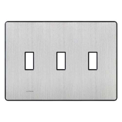 Lutron FW-3-SS Fassada Traditional Toggle 3-Gang Screwless Wallplate, Stainless Steel