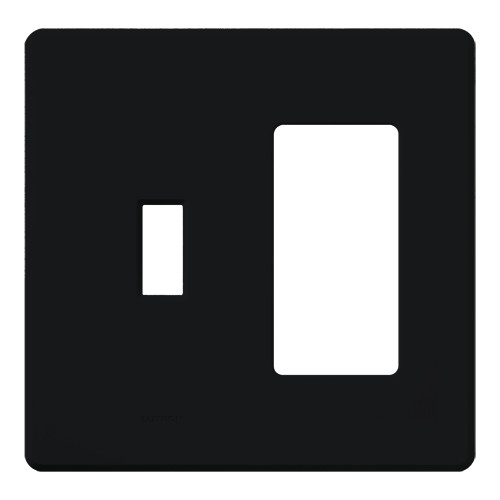 Lutron FG-2-TD-BL Fassada Combination 2-Gang Screwless Wallplate, Gloss Finish, Black