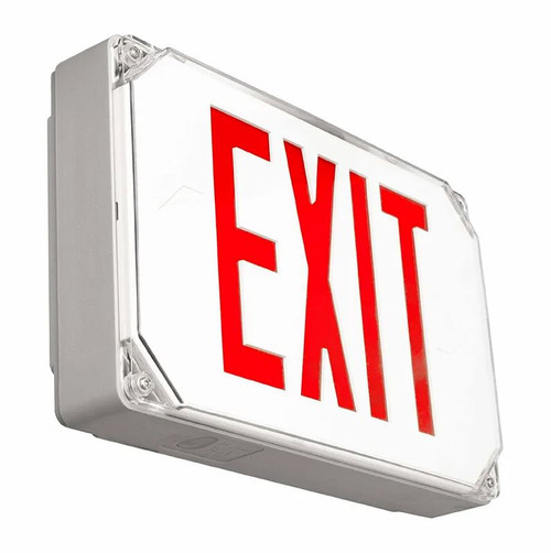 Westgate XT-WP-RG-EM Wet Location LED Exit Sign, Universal Face, 120-277V, Gray Housing with Red Letters