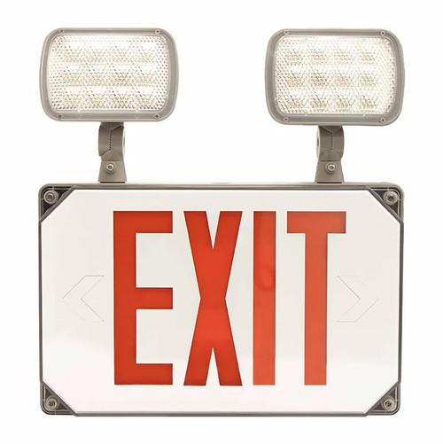 Westgate XT-CLWP-RG-EM Wet Location Combo LED Exit Sign & Emergency, Universal Face, 120-277V, White Housing with Red Letters