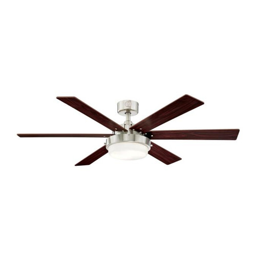 Westinghouse 7205100 Alloy II 52" Indoor LED Ceiling Fan, Brushed Nickel Finish with Reversible Rosewood/Light Maple Blades, Opal Frosted Glass