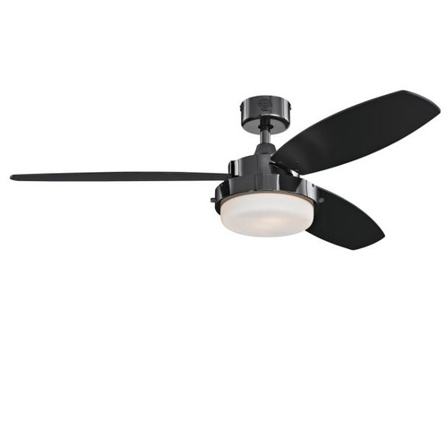Westinghouse 7205300 Alloy 52" Indoor LED Ceiling Fan, Gun Metal Finish with Reversible Black/Applewood Blades, Opal Frosted Glass
