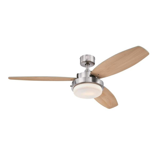 Westinghouse 7209000 Alloy 52" Indoor LED Ceiling Fan, Brushed Nickel Finish with Reversible Beech/Wengue Blades, Opal Frosted Glass